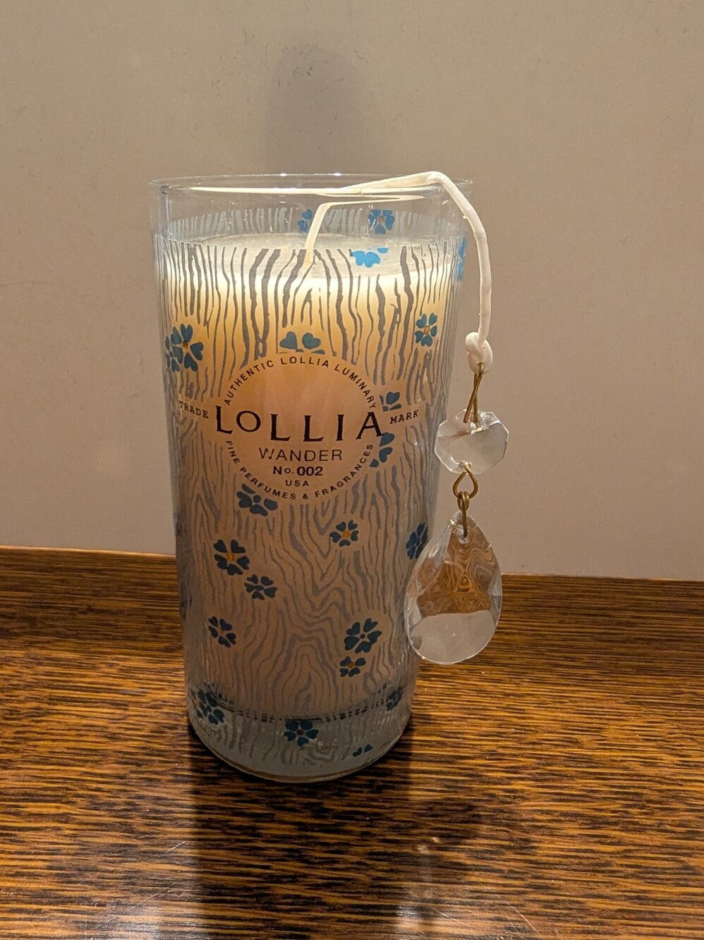Lolli Wander Decorative Cream Candle with Blue Floral Accents